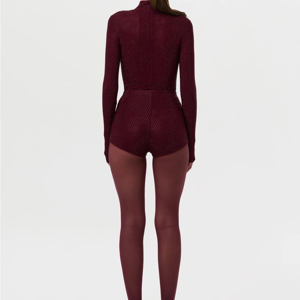 Naked Wardrobe Burgundy CRYSTAL HIGH WAISTED SHORTS - Picture 2 of 9